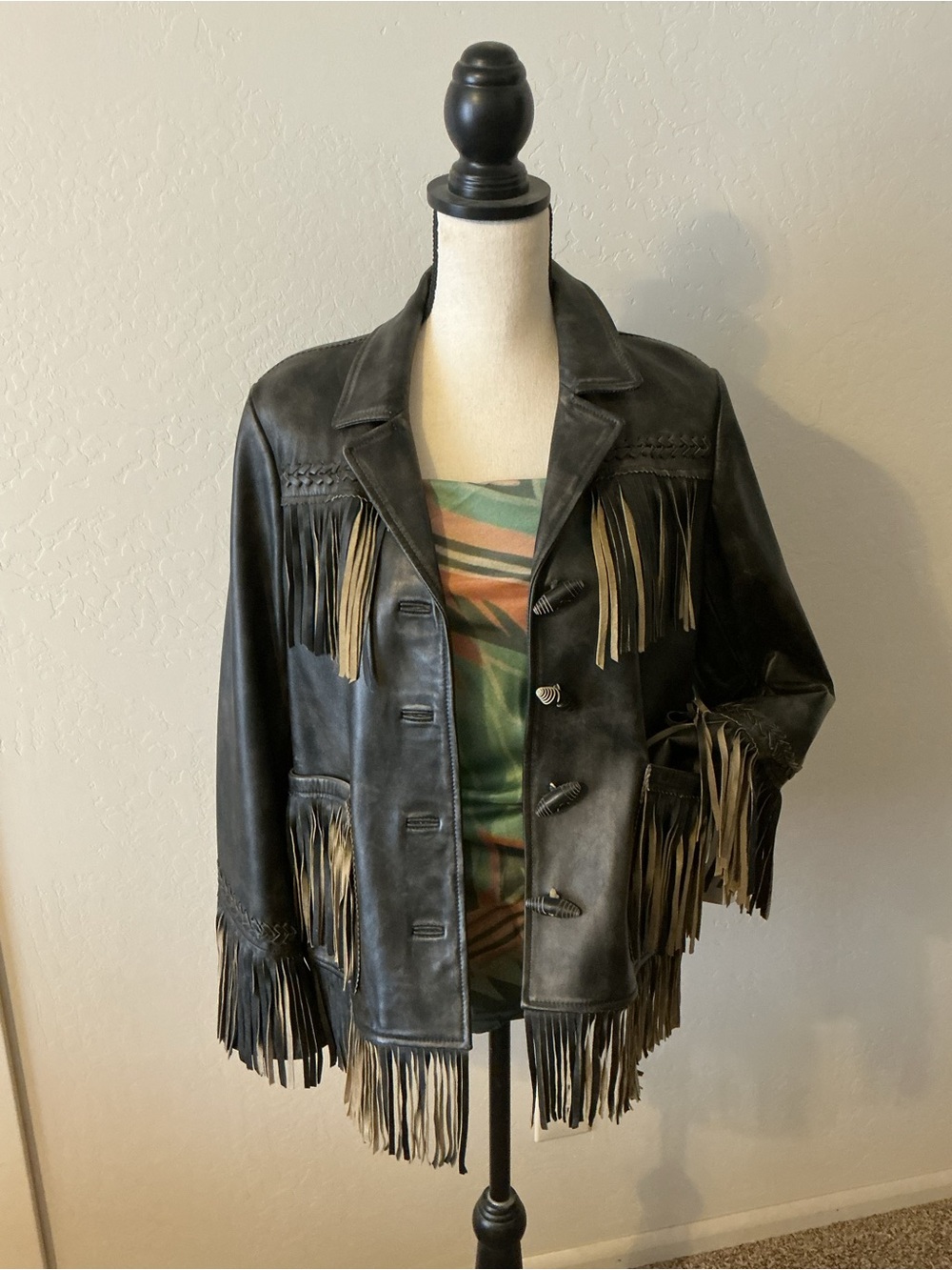 Scully Brown Leather Fringe Jacket with Tan Fringe